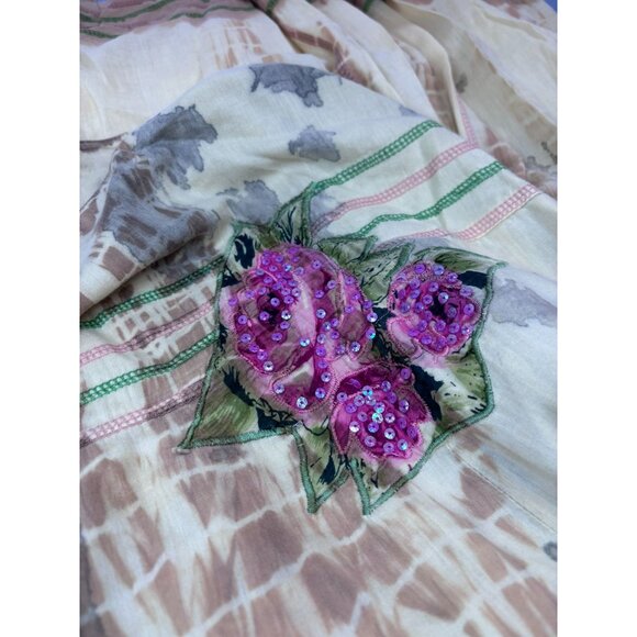 Lana B. Vintage women's large yellow tie dye boho midi gypsy skirt embroidered - Picture 8 of 11